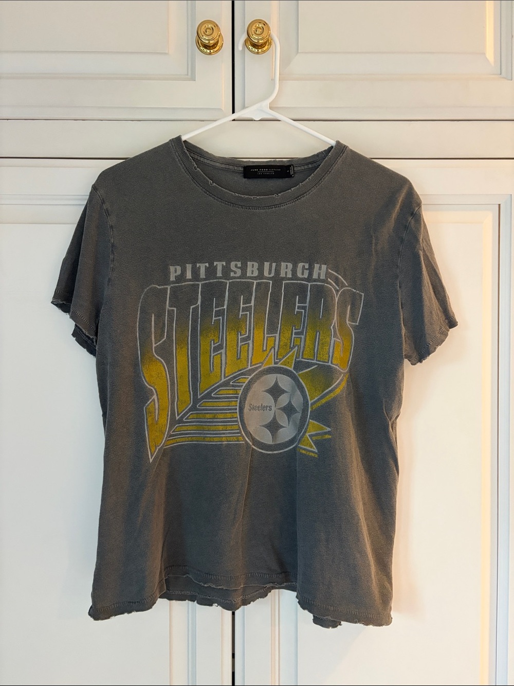Junk Food Clothing- Gray Pittsburgh Steelers Graphic Tee